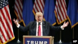 Kandidat Presiden AS Donald Trump berbicara di hotel dan kasino Treasure Island. Las Vegas, NV (Foto: AP Photo/John Locher)