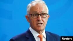  FILE - Australia's Prime Minister Malcolm Turnbull during a press conference in Berlin, Germany, April 23, 2018. 