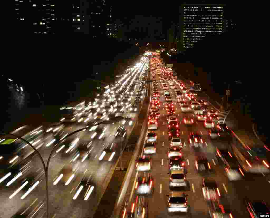 Brazil, with an 85% urban population, is making aggressive moves to implement public transport. This photo shows a typical traffic jam in Sao Paulo.