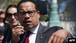U.S. Representative Keith Ellison speaks during a news conference in front of the Supreme Court in Washington, April 13, 2016.