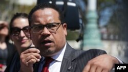 FILE - U.S. Rep. Keith Ellison, a Minnesota Democrat, pictured at a news conference in Washington in April 2016, says "the Muslim vote is crucial" in many areas of the United States.