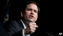 FILE - Republican presidential candidate Sen. Marco Rubio, R-Fla., speaks at the Georgia Republican Convention.