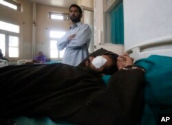 A Kashmiri man whose eyes were injured with pellets during a clash with Indian security forces rests in at a hospital in Srinagar, India, May 29, 2019.