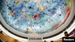 Bản tên của Hoa Kỳ tại Trụ sở UNHRC.