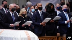 President Joe Biden, First Lady Jill Biden, former President Barack Obama, former First Lady Michelle Obama, and former President George W. Bush are attending a funeral service for former Secretary of State Colin Powell at Washington National Cathedral.