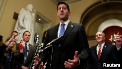 Speaker of the House Paul Ryan (R-WI) speaks after the House of Representatives passed tax reform legislation