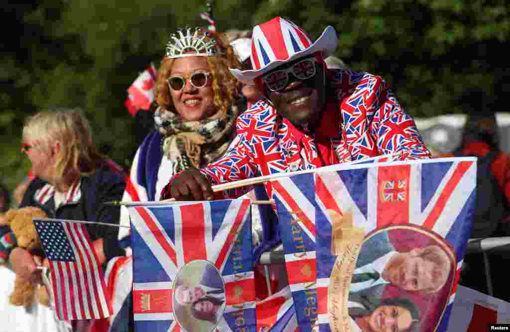 Royal fans gather outside Windsor Castle ahead of wedding of Britain's Prince Harry to Meghan Markle in Windsor, Britain, May 19, 2018.
