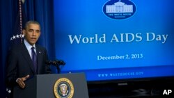  2일 바락 오바마 대통령이 세계 에이즈의날 기념행사에서 연설을 하고 있다.