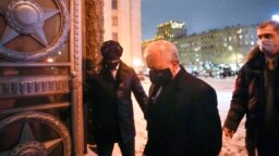 U.S. Ambassador to Russia John Sullivan enters the Russian Foreign Ministry building, in Moscow, Jan. 26, 2022. Sullivan delivered a U.S. response to Russian demands for security guarantees over NATO and Ukraine.