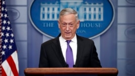 Defense Secretary Jim Mattis speaks during the daily news briefing at the White House in Washington, Feb. 7, 2018.