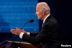 Democratic presidential candidate former Vice President Joe Biden answers a question during the second and final presidential debate at the Curb Event Center at Belmont University in Nashville, Tennessee, U.S., October 22, 2020.