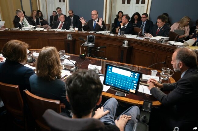 House Rules Committee Chairman Jim McGovern, D-Mass., top center, leads a hearing on a "Medicare for All" bill for government-provided health care, on Capitol Hill in Washington, April 30, 2019.
