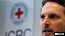 International Committee of the Red Cross (ICRC) Head of operations Pierre Krahenbuehl addresses a news conference after his return from a mission in Syria and Yemen in Geneva, Feb. 15, 2013.