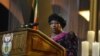 Malawi President Joyce Banda speaks during funeral service for former South African President Nelson Mandela, Qunu, South Africa, Dec. 15, 2013.