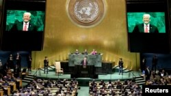 Presiden AS Donald Trump saat menyampaikan pidato di hadapan Sidang Majelis Umum PBB ke-73, di markas besar PBB, 25 September 2018. (Foto: dok).