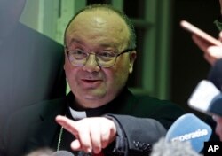 Archbishop Charles Scicluna attends a press conference prior to a meeting with people who claim to have been victims of sexual abuse by members of the Catholic Church, in Santiago, Chile, Feb. 20, 2018.