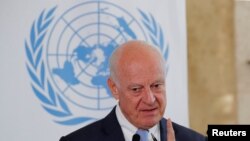 U.N. Syria envoy Staffan de Mistura attends a news conference at the United Nations in Geneva, Switzerland, Sept. 4, 2018. 