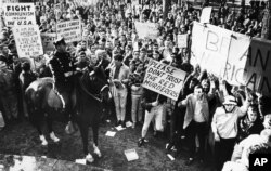 College students hold a rally on historic Boston Common to protest U.S. involvement in Vietnam, Oct. 16, 1965.