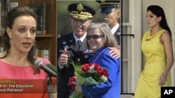 En esta composición aparecen, de izquierda a derecha, la biógrafa Paula Broadwell, General Davis Petraeus y su esposa Holly, y la tercera en la discordia, Jill Kelly.