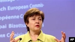 European Commissioner for International Cooperation, Humanitarian Aid and Crisis Response Kristalina Georgieva describes the EU's humanitarian aid projects to the media in Brussels (File Photo)