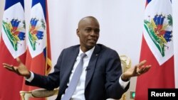 Le président Jovenel Moise s'exprime lors d'une interview avec Reuters au Palais national de Port-au-Prince, en Haïti, le 11 janvier 2020. 