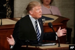 President Donald Trump addresses a joint session of Congress on Capitol Hill in Washington, Feb. 28, 2017.