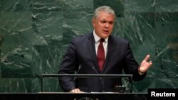 El presidente de Colombia, Ivan Duque, se dirige a la 74a sesión de la Asamblea General de las Naciones Unidas en la sede de la ONU en la ciudad de Nueva York.