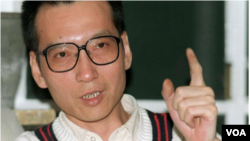 FILE - Veteran Chinese pro-democracy activist Liu Xiaobo makes a point during a March 1995 interview. 
