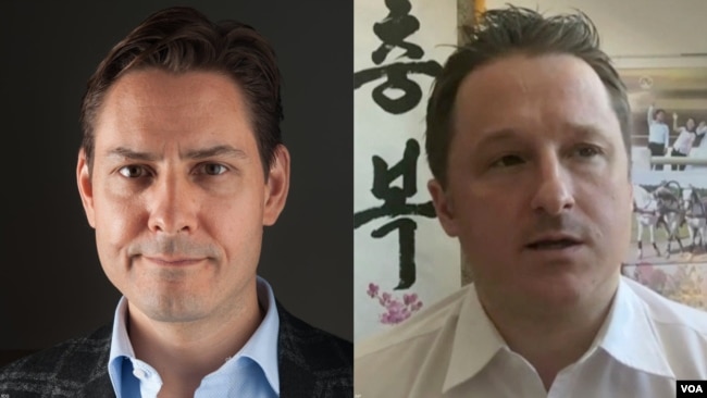 加拿大公民康明凯(Michael Kovrig)（左）和迈克尔·斯帕弗(Michael Spavor)（右）被中国以涉嫌危害中国国家安全的指称分别被捕