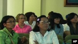 Cambodian-Americans gathered at Middlesex Community College, in Lowell, Massachusetts, to talk about Khmer Rouge issues in August 2010.