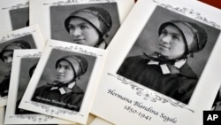 Pamphlets and prayer cards of Sister Blandina Segale sit on a table at the Catholic Center in Albuquerque, New Mexico, Aug. 25, 2015.