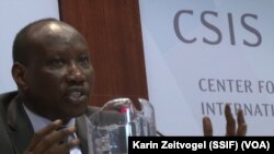 South Sudanese Minister in the Office of the President, Awan Riak, speaking at a panel discussion on the crisis in South Sudan at the Center for Strategic and International Studies (CSIS) in Washington, D.C. on April 9, 2014.
