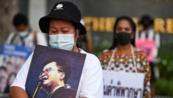 Malai Nampha, mother of arrested anti-government protest leader Arnon Nampa, who faces lese majeste charges, attends a demonstration demanding his release in Bangkok, Thailand April 28, 2021.