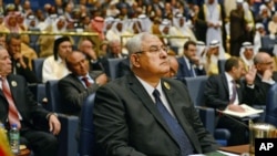 Interim President of Egypt Adly Mansour, during the opening session of the Arab League Summit in Bayan Palace, Kuwait City, March 25, 2014. 