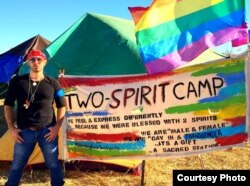 This October 2017 photo shows Tony Enos during protests to stop the Dakota Access Pipeline held near the Standing Rock Sioux reservation in Cannon Ball, North Dakota. Courtesy: Tony Enos.