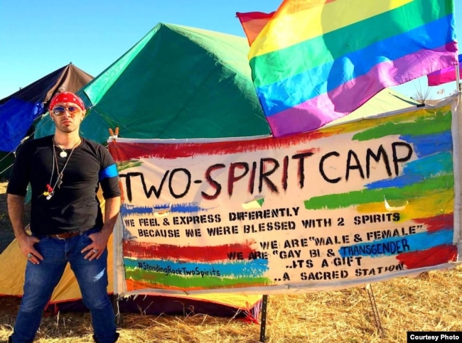 This October 2017 photo shows Tony Enos during protests to stop the Dakota Access Pipeline held near the Standing Rock Sioux reservation in Cannon Ball, North Dakota. Courtesy: Tony Enos.