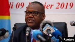 Corneille Nangaa, president of Congo's National Independent Electoral Commission (CENI), announces the results of the presidential election in Kinshasa, Democratic Republic of Congo, Jan. 10, 2019.