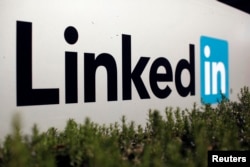 FILE - The logo for LinkedIn Corporation, a social networking website for people in professional occupations, is shown in Mountain View, California, Feb. 6, 2013.