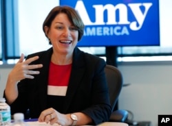 Democratic presidential candidate Amy Klobuchar speaks during a roundtable discussion on health care, April 16, 2019, in Miami.