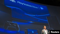 President and CEO of Sony Corporation Kazuo Hirai talks about the Sony Playstation and related services at a Sony news conference during the 2015 International Consumer Electronics Show (CES) in Las Vegas, Nevada, Jan. 5, 2015. 