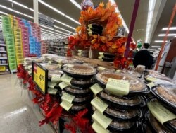Pumpkin pies are displayed for sale at a Jewel-Osco grocery store ahead of Thanksgiving, in Chicago, Illinois, Nov. 18, 2021.