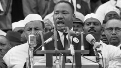 Dr. Martin Luther King Jr. addresses marchers during his "I Have a Dream" speech at the Lincoln Memorial in Washington