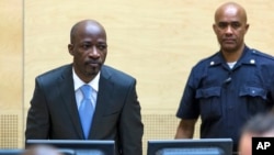 Ivory Coast's former youth leader Charles Ble Goude enters the courtroom for his initial appearance at the International Criminal Court (ICC) in The Hague, Netherlands, March 27, 2014.