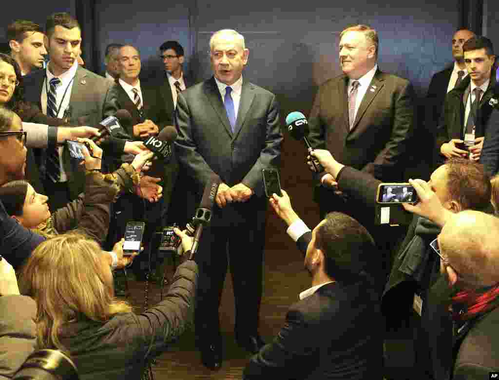 مایک پمپئو و بنیامین نتانیاهو پیش از شروع رسمی کنفرانس در حاشیه نشست ورشو با هم دیدار کردند.&nbsp;