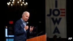 Former Vice President and Democratic presidential candidate Joe Biden speaks during a rally, May 1, 2019, in Des Moines, Iowa. 