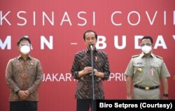 Presiden Jokowi menyampaikan sambutan di Galeri Nasional Indonesia, Jakarta, Senin, 19 April 2021. (Foto: Biro Setpres)