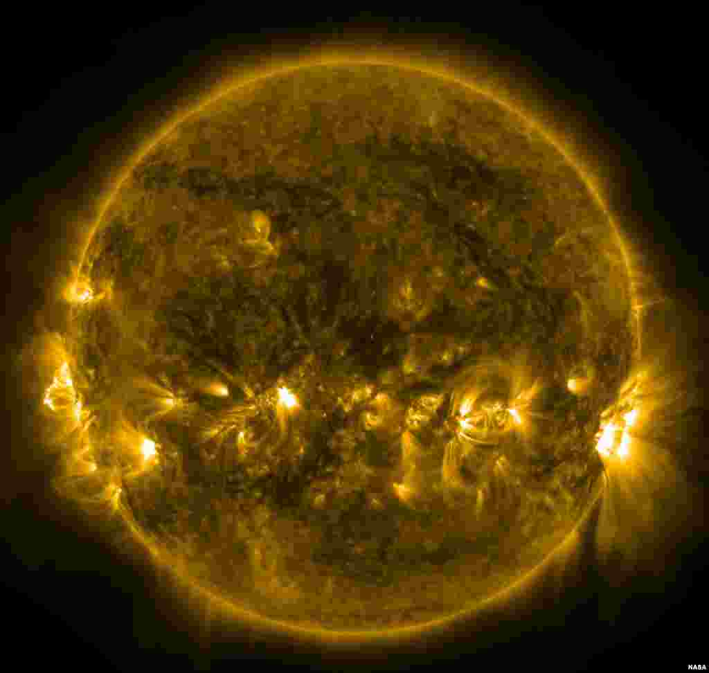 This image, taken by the AIA instrument on NASA's Solar Dynamics Observatory at 171 Angstrom, shows the current conditions of the quiet corona and upper transition region of the Sun.