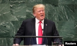 도널드 트럼프 미국 대통령이 25일 미국 뉴욕의 유엔본부에서 열린 제73회 유엔총회에서 연설하고 있다.
