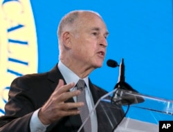 California Gov. Jerry Brown said he will need Republicans' help to renew California's cap-and-trade program, while speaking at the California Chamber of Commerce 92nd Annual Sacramento Host Breakfast, June 1, 2017, in Sacramento, California.