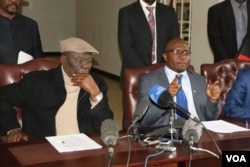 Tsvangirai and Ngarivhume speaking after signing a Memorandum of Understanding in Harare on Thursday.